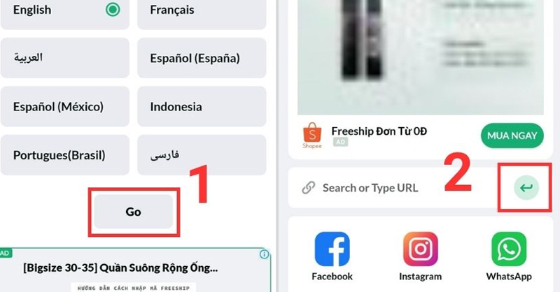 Chọn Go và dán URL đã copy vào giao diện chính.