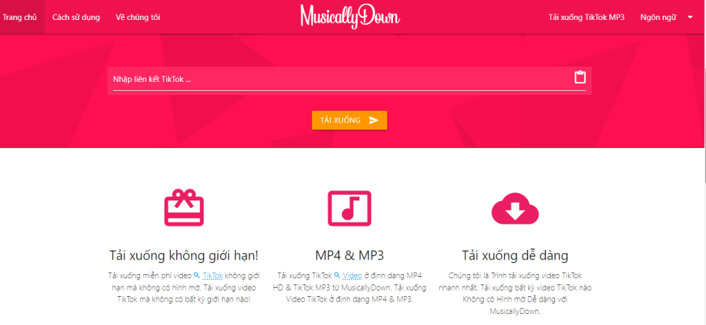 Musical Down là một trang web phổ biến hỗ trợ tải video Douyin không có logo.