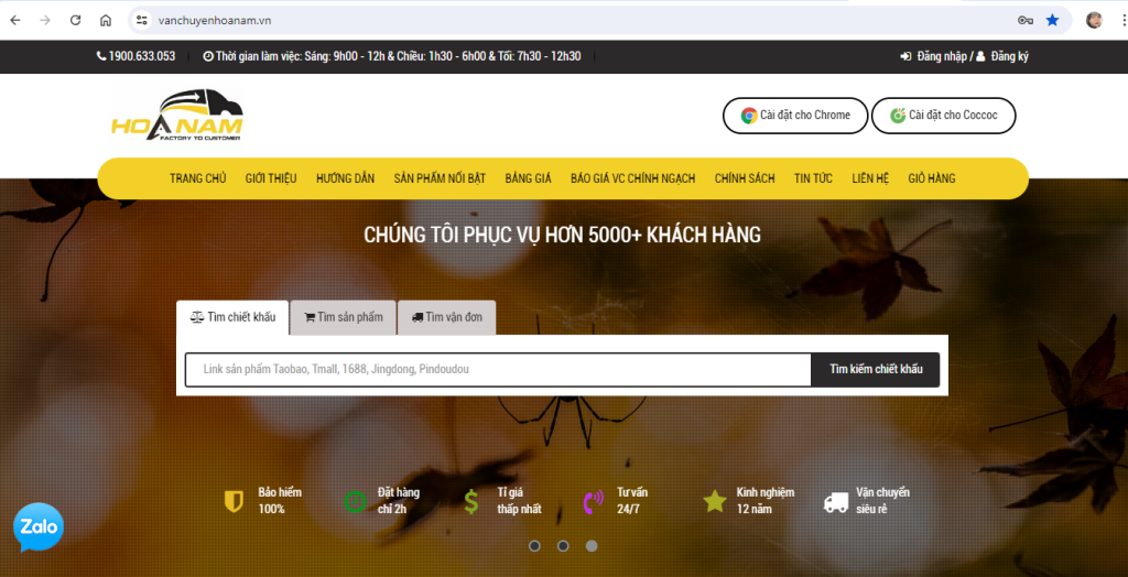 Mua Hàng Thời Trang Trung Quốc Ở Đâu? Giao diện trang web vanchuyenhoanam.vn, hỗ trợ mua hàng nhanh chóng