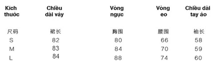 Thông số size Trung Quốc của váy dài
