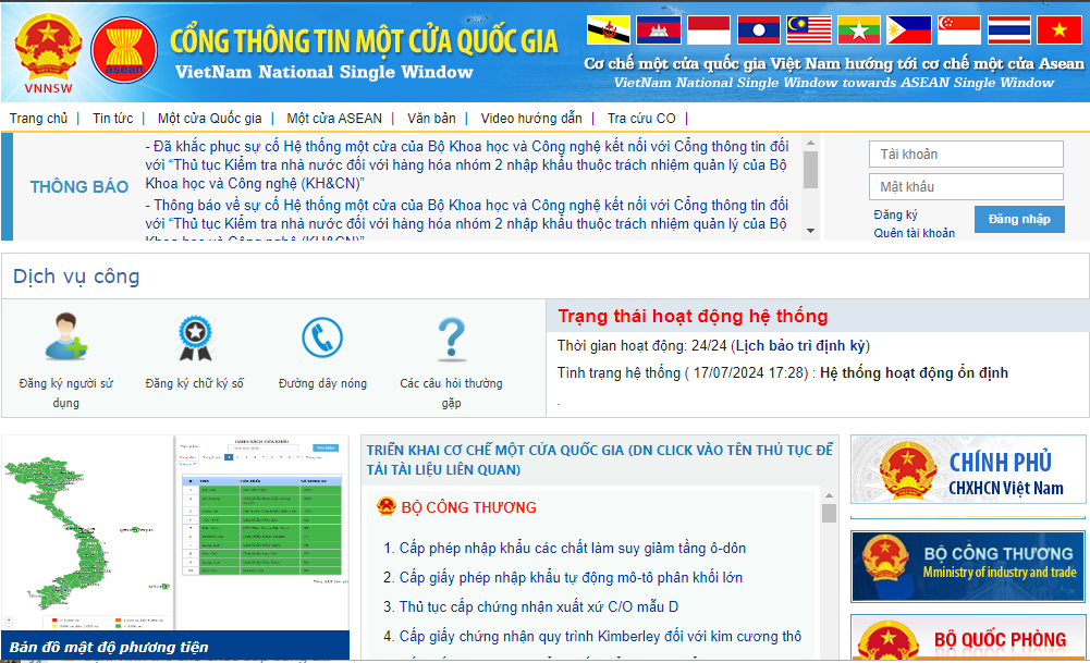 Đăng kí kiểm tra chất lượng búa thoát hiểm khi nhập khẩu trên Cổng Thông Tin Một Cửa Quốc Gia. 