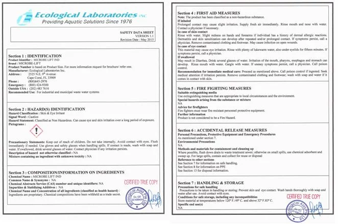 Những Điều Cần Biết Về MSDS Ví dụ MSDS của vi sinh Microbelift IND